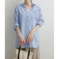 アーバンリサーチドアーズ　ギンガムチェック　シャツ　水色　ブルー　ホワイト