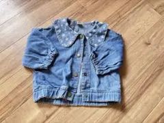 デニムジャケット 花柄刺繍付き　セーラーカラー襟付き