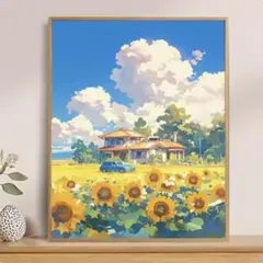 ひまわり　美しい景色　ダイヤモンドアート35x45　高品質キャンバス　高度ツール