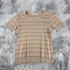 《NEWYORKER》ニューヨーカー　ニット　半袖　ボーダー　リブ編み　ベージュ