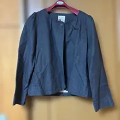 ノーカラージャケット デニム風 ネイビー