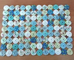 ハンドメイド　爽やかブルーのヨーヨーキルトマット北欧風　No.20