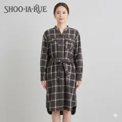 SHOO•LA•RUE チェック柄長袖シャツワンピース　ブラウン　茶