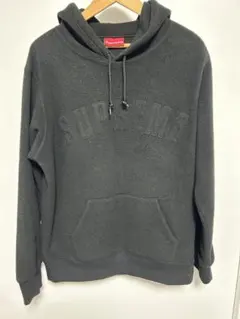 supreme シュプリーム 裏起毛パーカー スウェット レザーロゴ 黒 M 