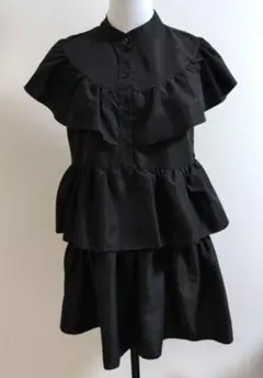 ミニワンピース　フリルティアード　オールインワン 黒　フリーサイズ