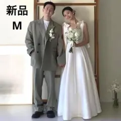 ウェディングドレス　前撮り　白　サテン　aライン　フォトウェディング　結婚式