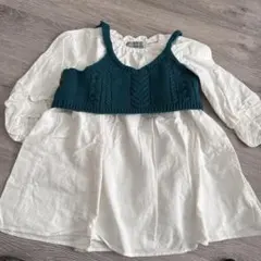 110cm ニット スモック ワンピース レイヤードトップス