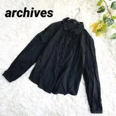 アルシーヴ◆刺繍 フリンジ 長袖シャツ 総柄 綿100％ フェミニン M 黒のサムネイル