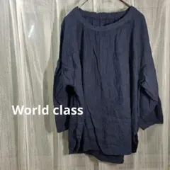 World class コットン100% ネイビー長袖シャツ