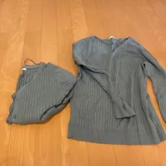 春秋ユニクログレー リブ編み セーター カーディガン セット二回使用。