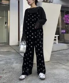 CIAOPANIC TYPY 前後2WAY花柄刺繍ベロアサロペット ブラックM