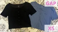 GAP クロップドリブTシャツ ブラック&ブルー2色2枚セットのサムネイル
