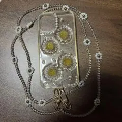 iPhone12ケース 花柄透明 ストラップ付き
