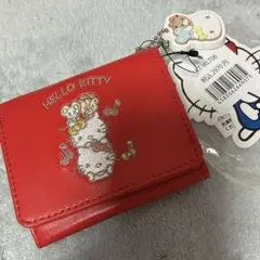 新品 HELLO KITTY キティ♡レトロ ミニ財布 レッド 赤 総柄 刺繍