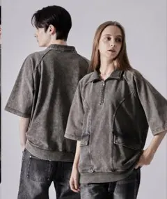 【新品未開封・タグ付き】 CLEL 半袖 ハーフジップ Tシャツ ブラック系1のサムネイル