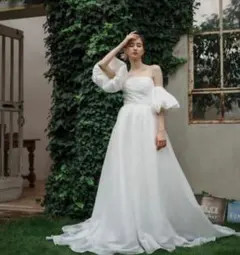 【2way】ドレスプロダクション　ウェディングドレスS パフスリーブ