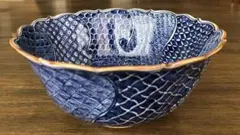 清水焼 加藤春鼎 手描き 古伊万里 染付捻祥瑞紋 中鉢 深鉢 ボウル お菓子鉢