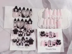 量産型 地雷 清楚 ネイルチップ 3セット ピンクと黒