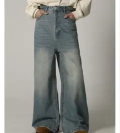 MASONPRINCE サイドベルト ワイドフレアデニムパンツ ライトブルー