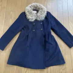 オリーブデオリーブ　取り外せるファー付き ロングコート　ネイビー　M ポッケ有