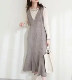 ナチュラルクチュール　ジャンパースカート　ブラウン　サイドベルト　フリンジ