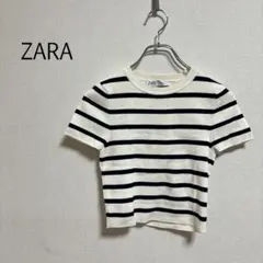 b0058【ザラ】半袖 ニット ボーダー Ｍ レーヨン