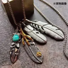 人気 フェザーネックレス 鷹の爪ターコイズ 金爪 アメカジ インディアン