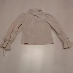 ストライプ柄 長袖ブラウス 丸襟 袖リボン