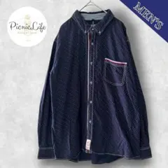 【PHOSQUIA】ドット柄長袖シャツ トリコロール ボタンダウン 4L 3XL