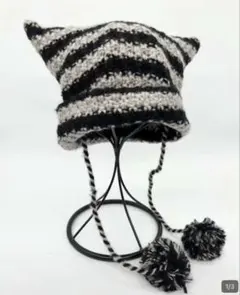 猫耳 ニット帽 ポンポン付き