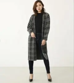 rienda チェック柄 長袖ロングカーディガン F パープル