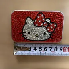ハローキティ キラキラ デコ缶 小物入れ ラインストーン 赤 ミニケー