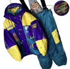 希少レトロ古着！マルチカラード派手柄スキージャケットセットアップゆったり