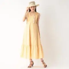 ノースリーブ ロングワンピース 裾ティアード　ストライプ柄