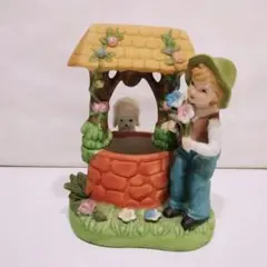 ROYAL 子供 井戸 花 磁器 犬 花の彫像 ヴィンテージ 置物　雑貨