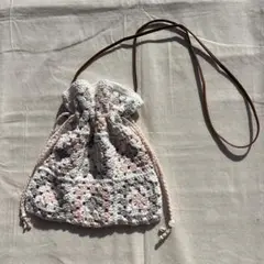 グラニースクエア ショルダーバッグ 編み物 巾着 手編み かぎ針編み