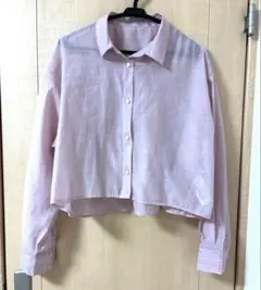 LOWRYSFARM シアー長袖シャツ ピンク ショート丈シャツのサムネイル