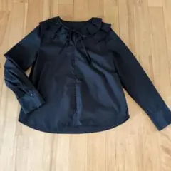 OPAQUE.CLIPオペークのフリル付きブラックシャツ