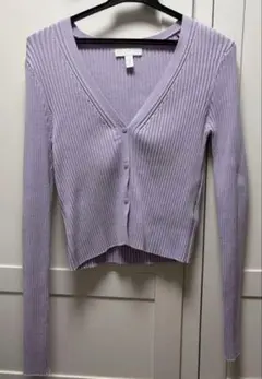 H&M リブニットカーディガン パープル M