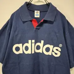 adidas　ヴィンテージポロシャツ　M-L　スキッパー　ボタン無し　希少　古着のサムネイル