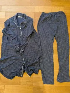 ワコール　マタニティ　パジャマ　授乳口あり　上下セット　ネイビー　ドット　M〜L