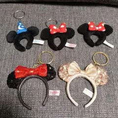 ディズニー　ミッキー　ミニー　カチューシャ　キーホルダー　5点セット