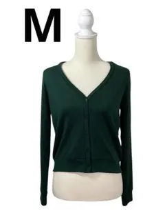 ダークグリーン Vネック 長袖カーディガン
