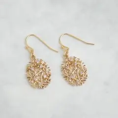 (No.214) ジルコニア 透かしゴールド ハンドメイドピアス イヤリング