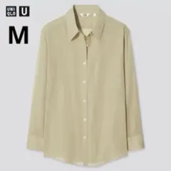 美品 UNIQLO ユニクロユー M グリーン 若草色 シアーシャツ（長袖）のサムネイル