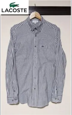 【LACOSTE】ボタンダウン長袖シャツ/ストライプ/刺繍/ロゴ/美品