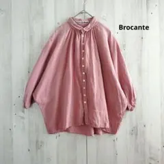 Brocante ブロカント ピンク リネン グランシャツ ギャザー 日本製