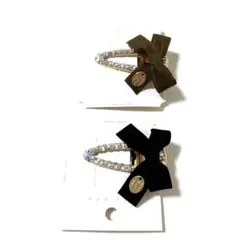 ビジュー リボン ヘアピン 2個セット ヘアクリップ 新品未使用