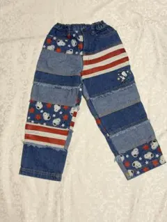 スヌーピー パッチワークデニムパンツ 100 美品