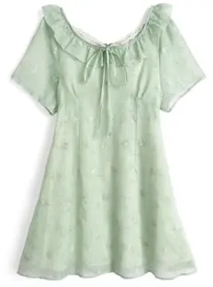 花柄刺繍シアーフリルフレアミニワンピース GRL ru1264